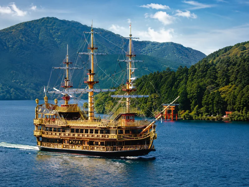 The Lake Ashi sightseeing cruise running between Togendai and Motohakone